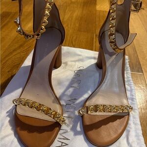 Stuart Weitzman Tan Heels with Gold Studs